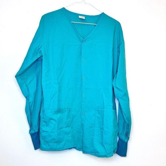 Standard Textile V-Neck long Sleeve Classic Warm-Up Scrub Jacket Jade Medium - Picture 1 of 3